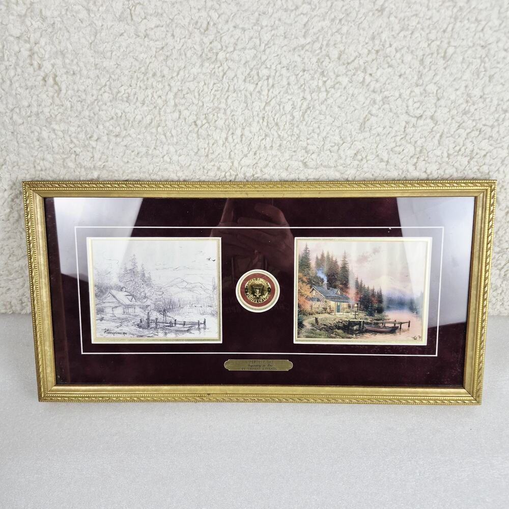 Thomas Kinkade A Perfect Day Beginning to End Gold Frame Signed Art Piece & COA - Picture 1 of 10